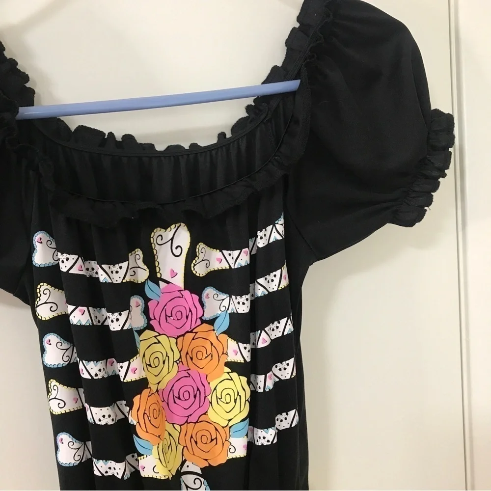 Fun world day of the dead girls kids multi color floral skeleton print dress